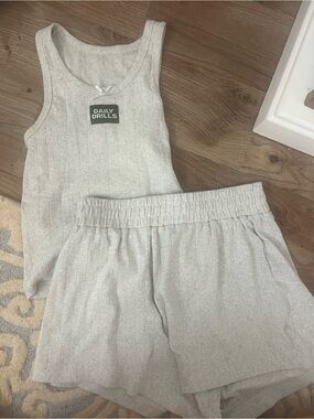 Daily Drills Heather Gray Ribbed Tank & Elastic Waist Shorts Set
